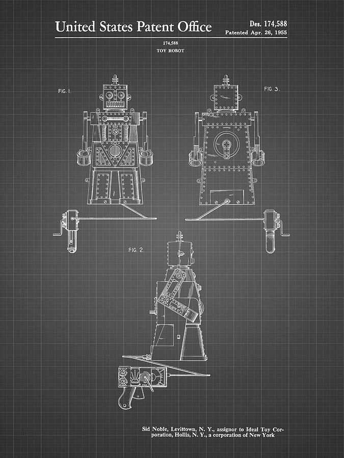 Pp1014-black Grid Robert The Robot 1955 Toy Robot Patent Poster Digital ...