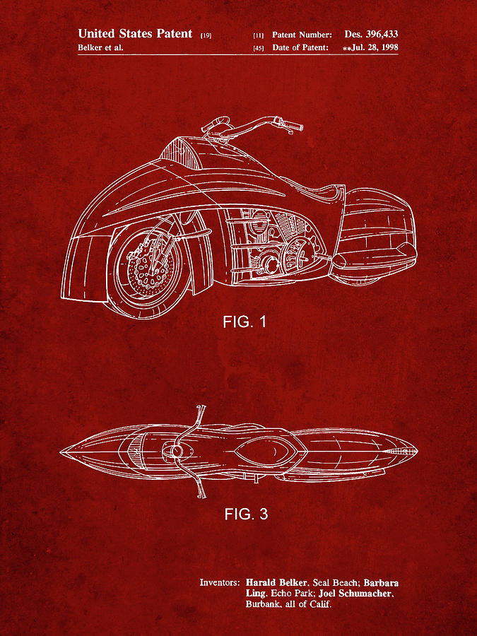 Movie Poster Digital Art - Pp1015-burgundy Robin Motorcycle Patent Poster by Cole Borders