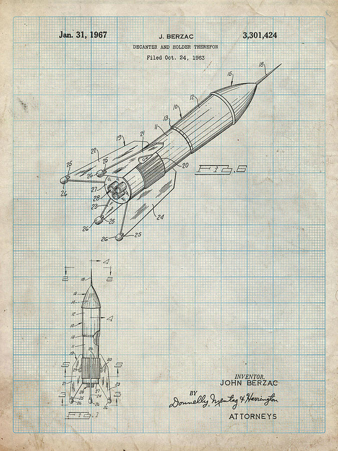 Pp1016-antique Grid Parchment Rocket Ship Concept 1963 Patent Poster ...