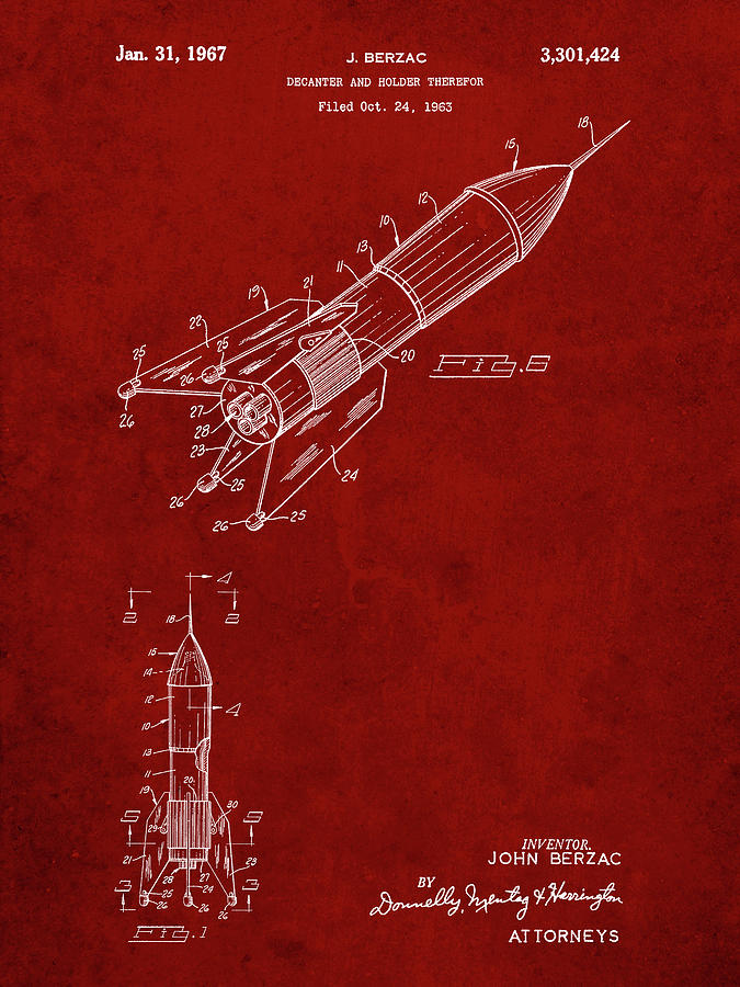 Pp1016-burgundy Rocket Ship Concept 1963 Patent Poster Digital Art by ...