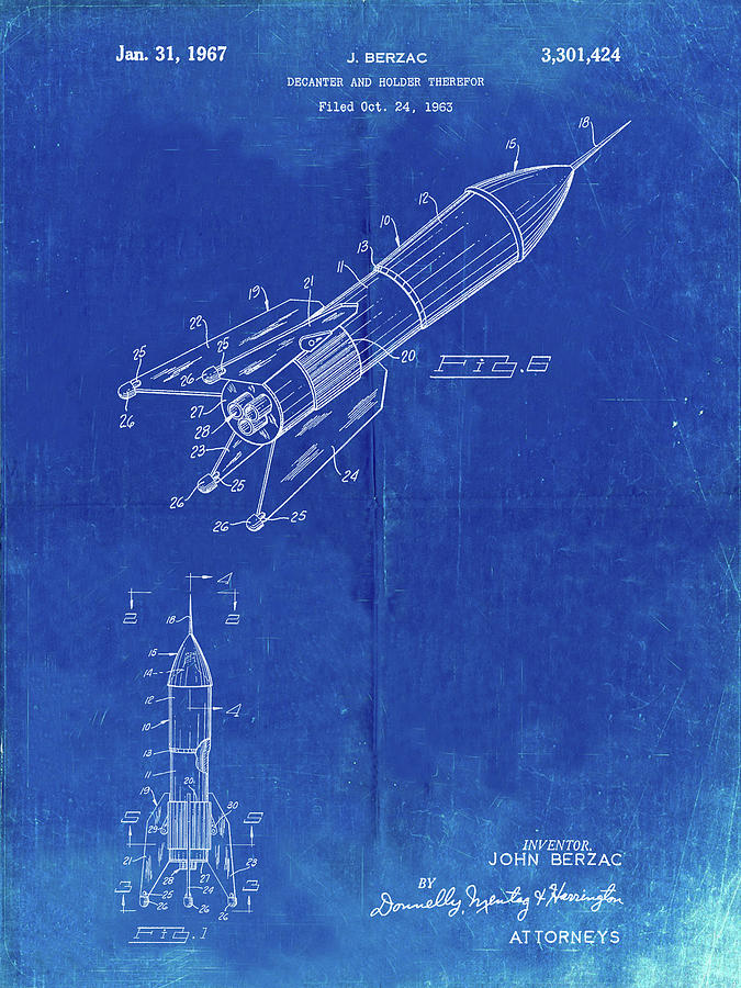 Pp1016-faded Blueprint Rocket Ship Concept 1963 Patent Poster Digital ...