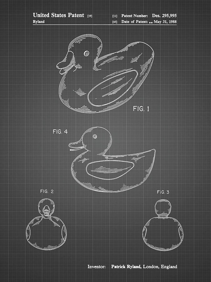 Bath Toys Digital Art - Pp1021-black Grid Rubber Ducky Patent Poster by Cole Borders