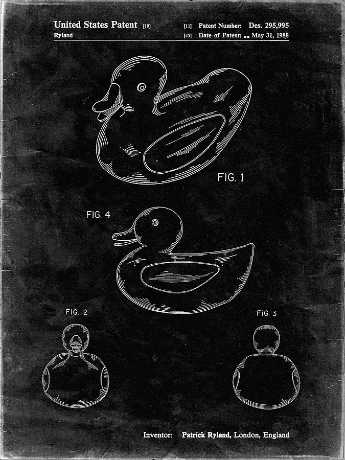 Bath Toys Digital Art - Pp1021-black Grunge Rubber Ducky Patent Poster by Cole Borders