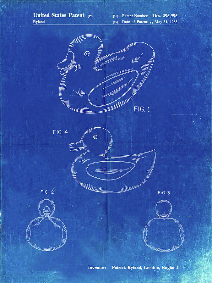 Bath Toys Digital Art - Pp1021-faded Blueprint Rubber Ducky Patent Poster by Cole Borders
