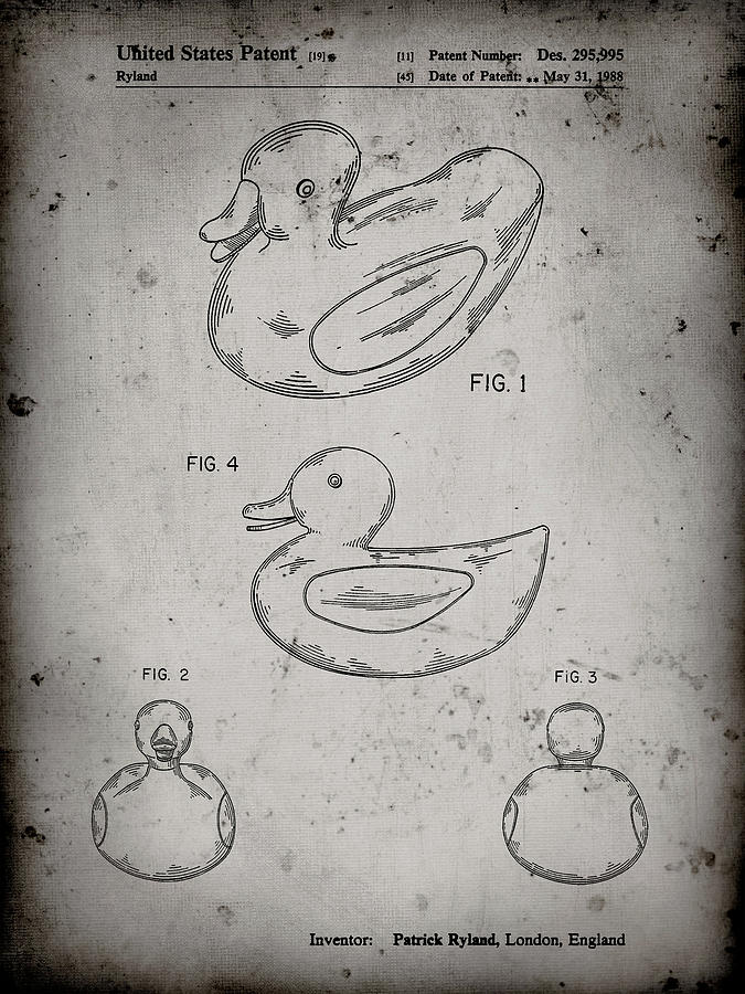 Pp1021 Faded Grey Rubber Ducky Patent Poster Digital Art By Cole Borders