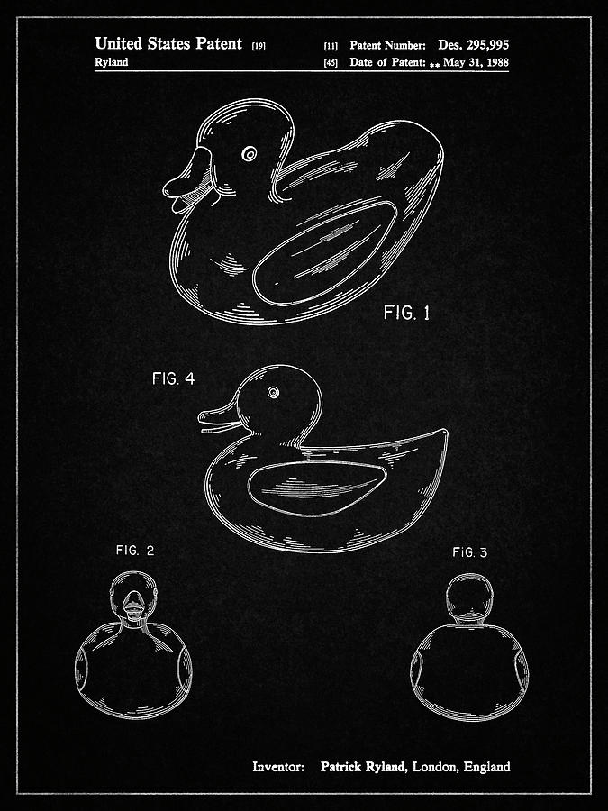 Bath Toys Digital Art - Pp1021-vintage Black Rubber Ducky Patent Poster by Cole Borders