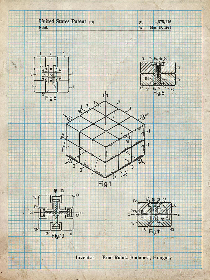 Rubik's Cube Digital Art - Pp1022-antique Grid Parchment Rubiks Cube Patent Poster by Cole Borders