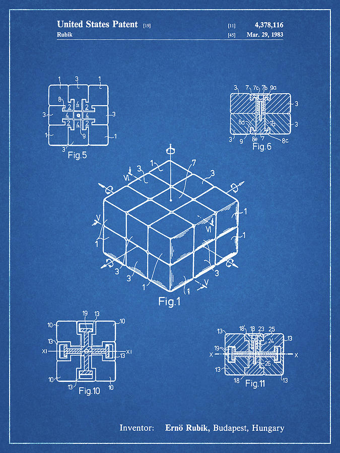 Rubik's Cube Digital Art - Pp1022-blueprint Rubiks Cube Patent Poster by Cole Borders