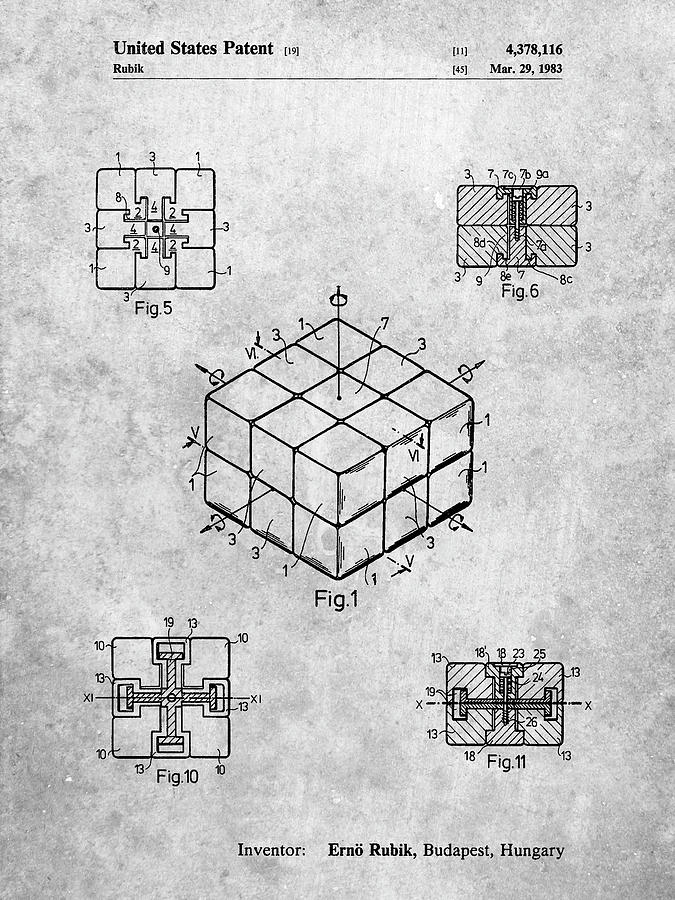 Rubik's Cube Digital Art - Pp1022-slate Rubiks Cube Patent Poster by Cole Borders