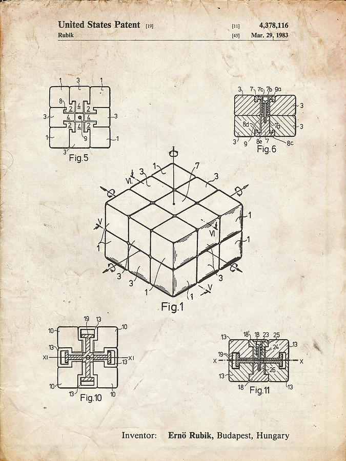 Rubik's Cube Digital Art - Pp1022-vintage Parchment Rubiks Cube Patent Poster by Cole Borders