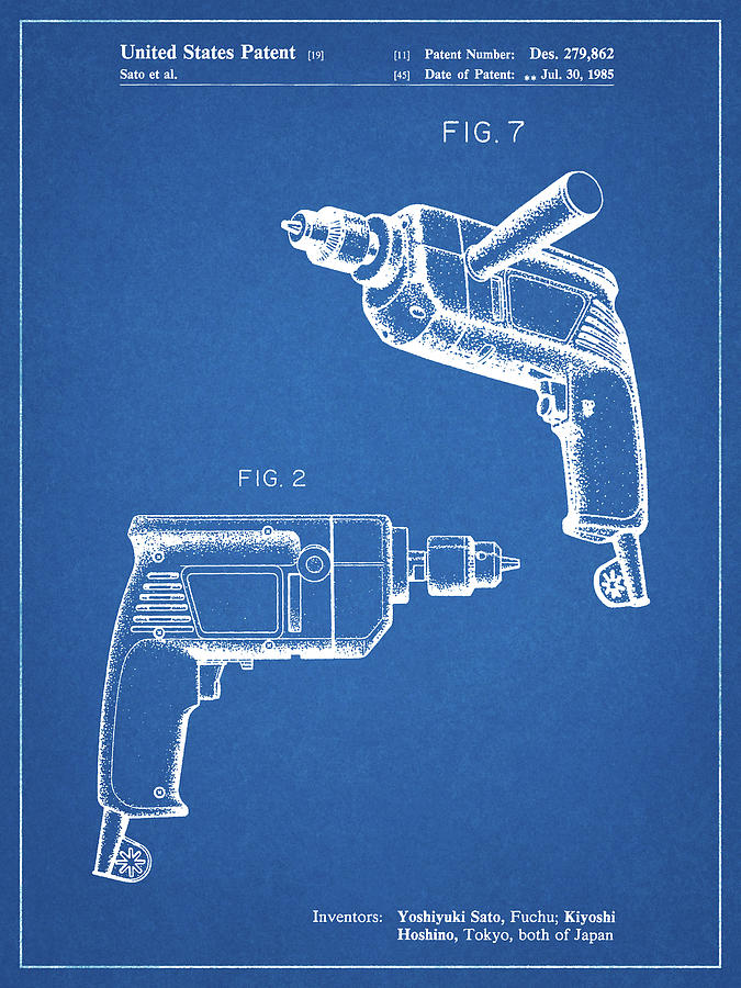 Woodworking Digital Art - Pp1024-blueprint Ryobi Electric Drill Patent Poster by Cole Borders