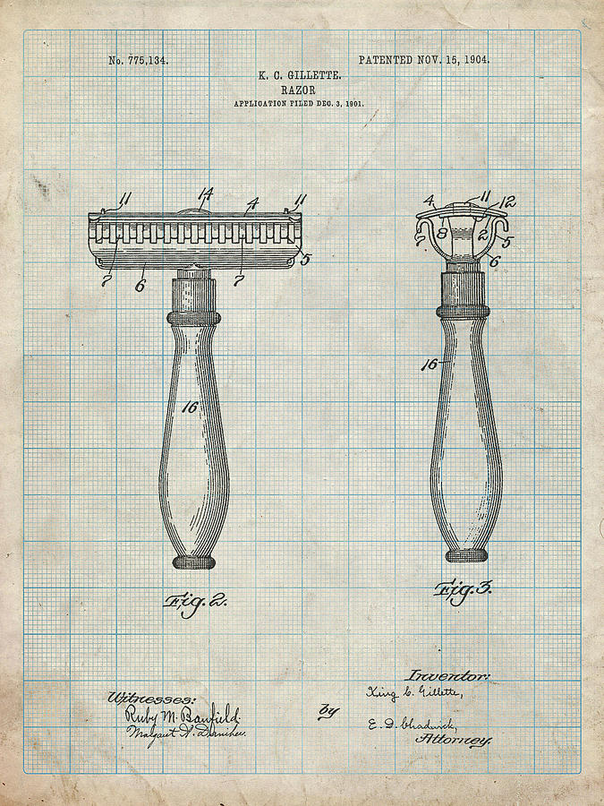 Gillette Razor Digital Art - Pp1026-antique Grid Parchment Safety Razor Patent Poster by Cole Borders