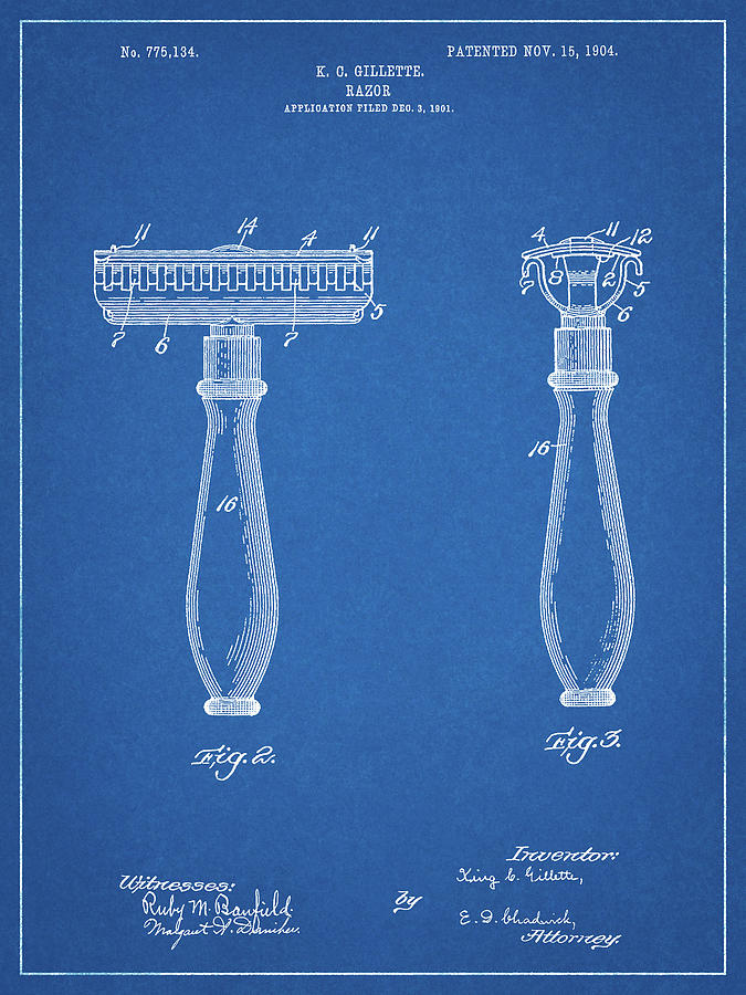 Gillette Razor Digital Art - Pp1026-blueprint Safety Razor Patent Poster by Cole Borders