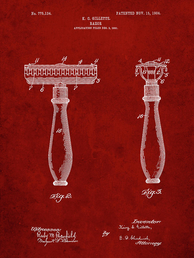 Gillette Razor Digital Art - Pp1026-burgundy Safety Razor Patent Poster by Cole Borders