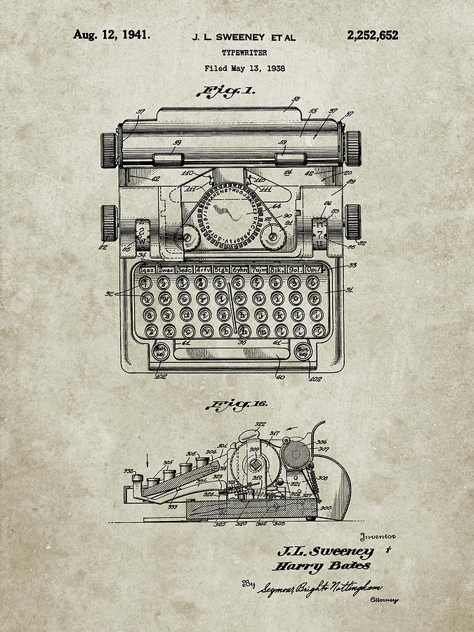 Pp1029-sandstone School Typewriter Patent Poster Digital Art by Cole ...