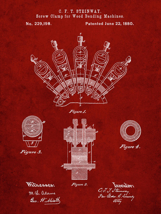 Tool Digital Art - Pp1031-burgundy Screw Clamp 1880  Patent Poster by Cole Borders