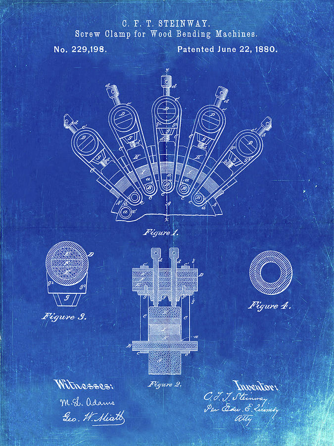 Tool Digital Art - Pp1031-faded Blueprint Screw Clamp 1880  Patent Poster by Cole Borders