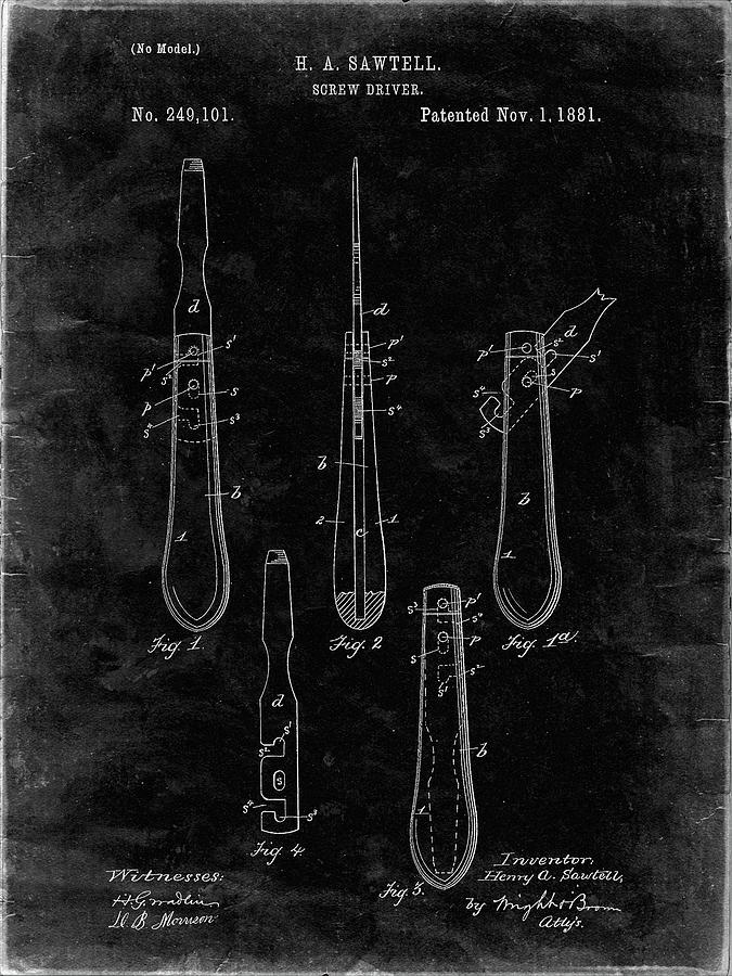 Vintage Digital Art - Pp1032-black Grunge Screw Driver Patent 1881 Wall Art Poster by Cole Borders