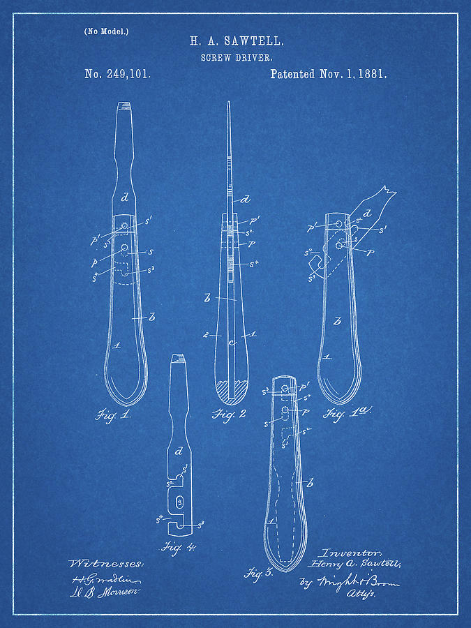 Vintage Digital Art - Pp1032-blueprint Screw Driver Patent 1881 Wall Art Poster by Cole Borders