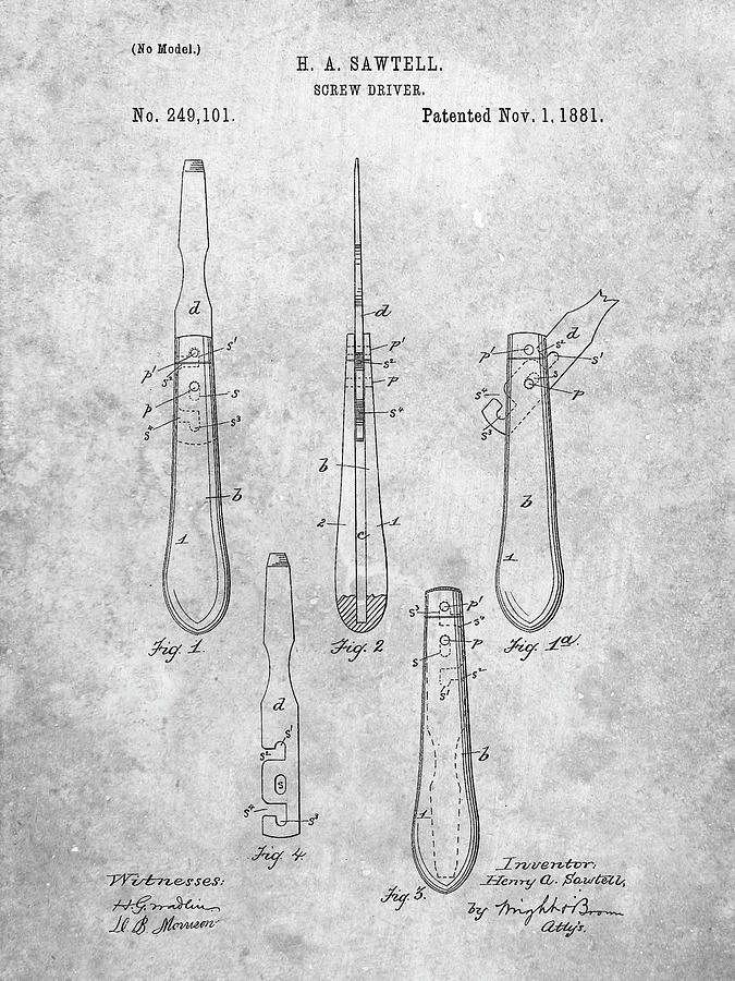 Vintage Digital Art - Pp1032-slate Screw Driver Patent 1881 Wall Art Poster by Cole Borders