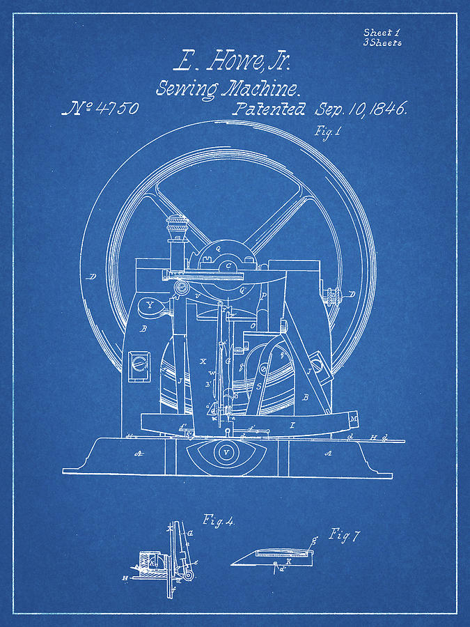 Sewing Digital Art - Pp1035-blueprint Singer Sewing Machine Patent Poster by Cole Borders