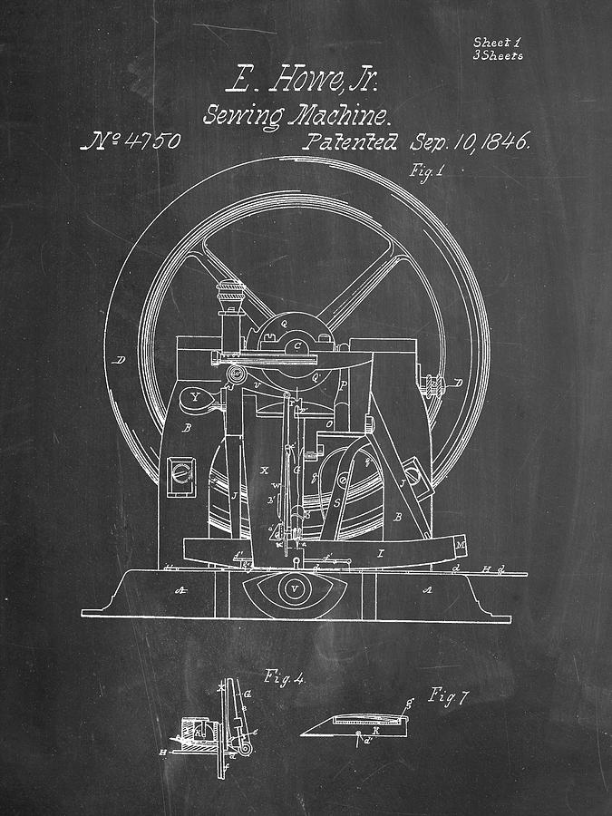 Sewing Digital Art - Pp1035-chalkboard Singer Sewing Machine Patent Poster by Cole Borders