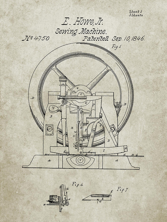 Sewing Digital Art - Pp1035-sandstone Singer Sewing Machine Patent Poster by Cole Borders