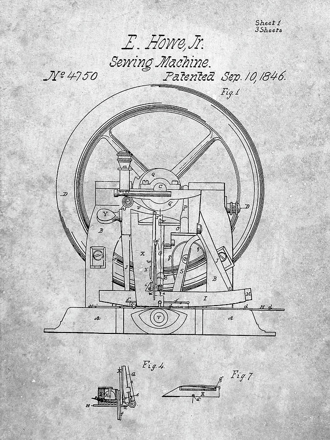 Sewing Digital Art - Pp1035-slate Singer Sewing Machine Patent Poster by Cole Borders