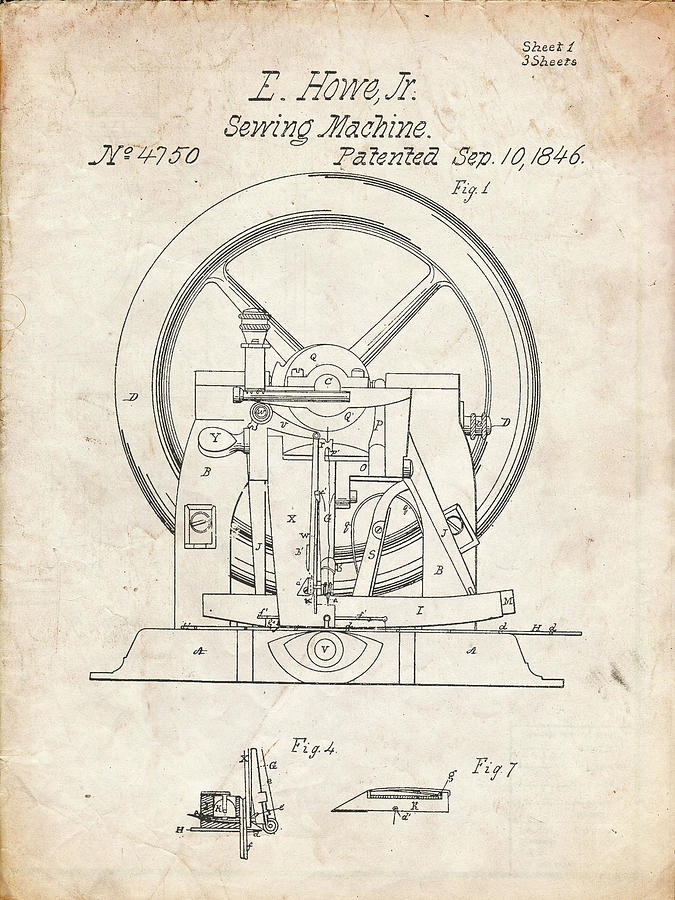 Pp1035-vintage Parchment Singer Sewing Machine Patent Poster Digital ...