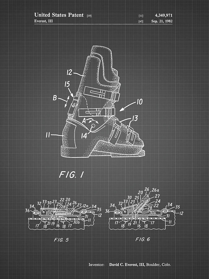 Snow Ski Digital Art - Pp1037-black Grid Ski Boots Patent Poster by Cole Borders