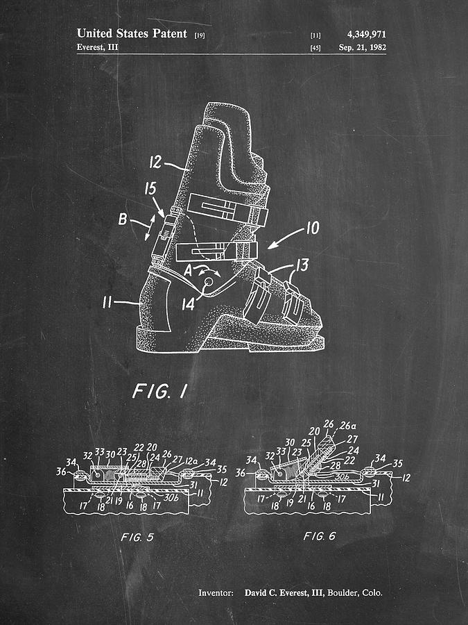 Snow Ski Digital Art - Pp1037-chalkboard Ski Boots Patent Poster by Cole Borders