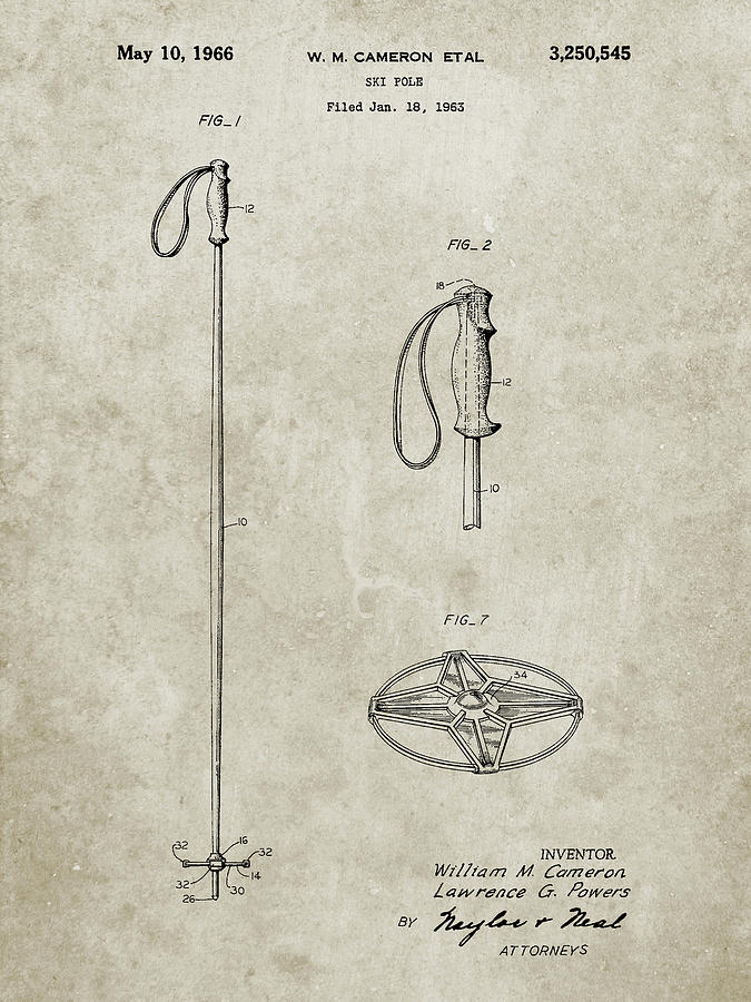 Ski Pole Digital Art - Pp1038-sandstone Ski Pole Patent Poster by Cole Borders