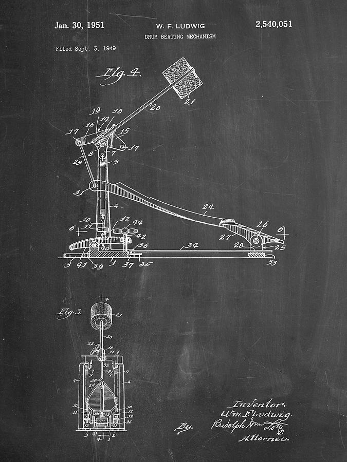 Pp104-chalkboard Drum Kick Pedal Poster Digital Art by Cole Borders ...