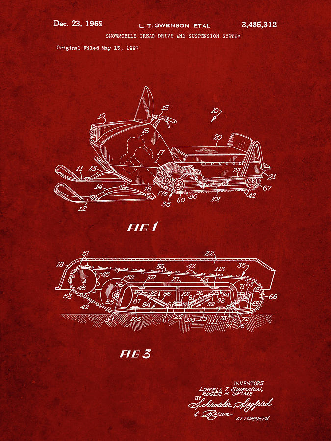 Snow Mobile Digital Art - Pp1046-burgundy Snow Mobile Patent Poster by Cole Borders
