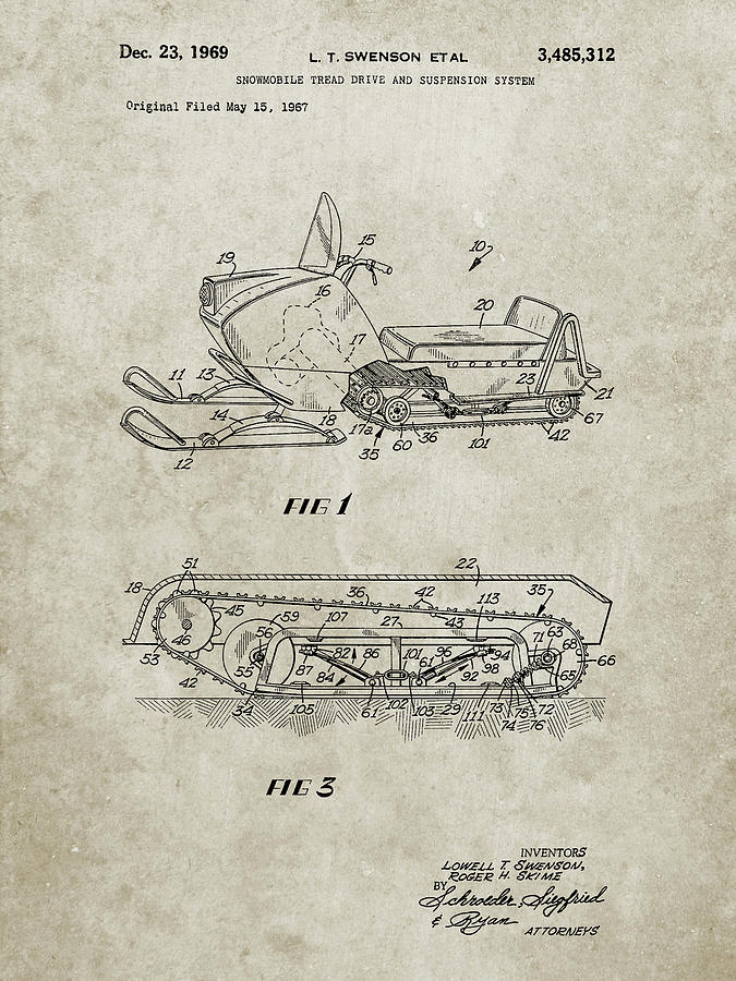 Snow Mobile Digital Art - Pp1046-sandstone Snow Mobile Patent Poster by Cole Borders