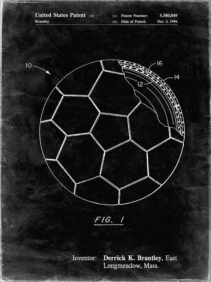 Soccer Digital Art - Pp1047-black Grunge Soccer Ball Layers Patent Poster by Cole Borders