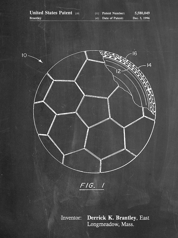 Soccer Digital Art - Pp1047-chalkboard Soccer Ball Layers Patent Poster by Cole Borders