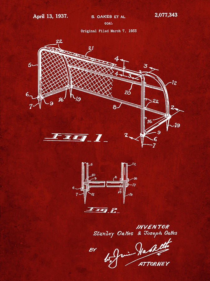 Soccer Digital Art - Pp1048-burgundy Soccer Goal Patent Art by Cole Borders