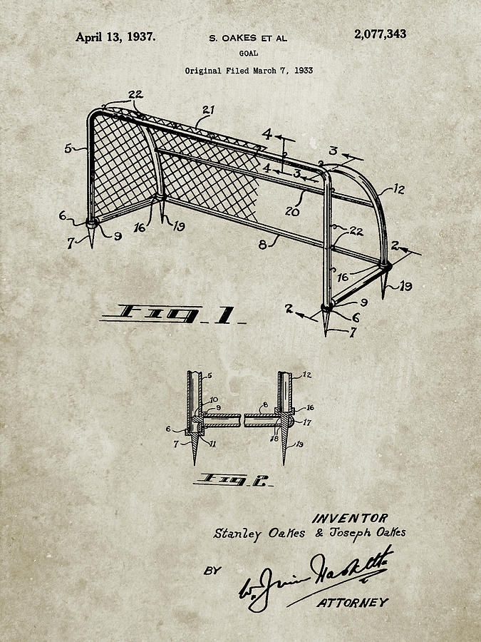 Soccer Digital Art - Pp1048-sandstone Soccer Goal Patent Art by Cole Borders