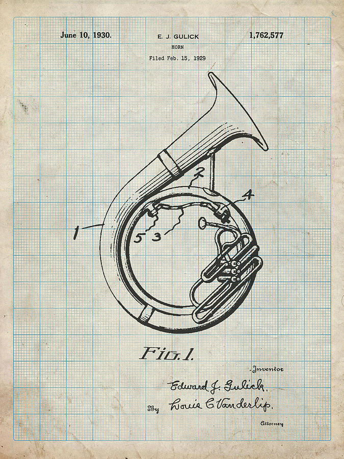 Music Digital Art - Pp1049-antique Grid Parchment Sousaphone Patent Poster by Cole Borders