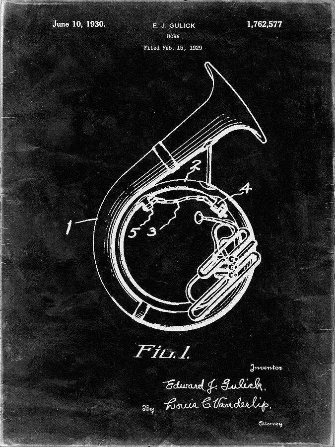 Music Digital Art - Pp1049-black Grunge Sousaphone Patent Poster by Cole Borders