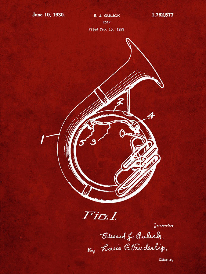 Music Digital Art - Pp1049-burgundy Sousaphone Patent Poster by Cole Borders