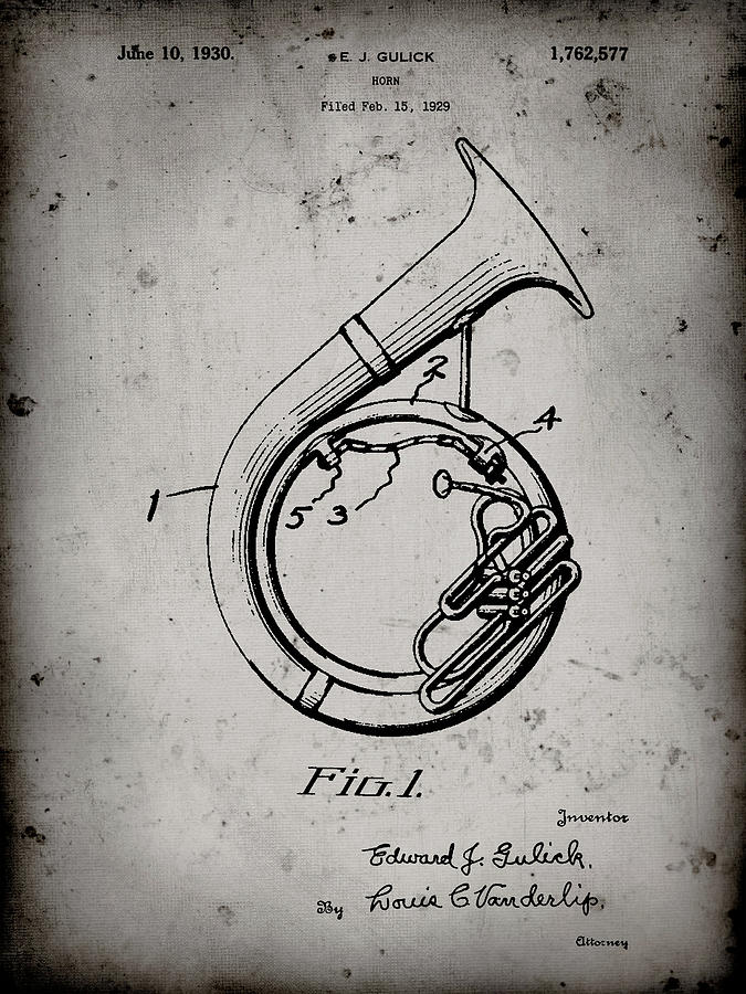 Music Digital Art - Pp1049-faded Grey Sousaphone Patent Poster by Cole Borders