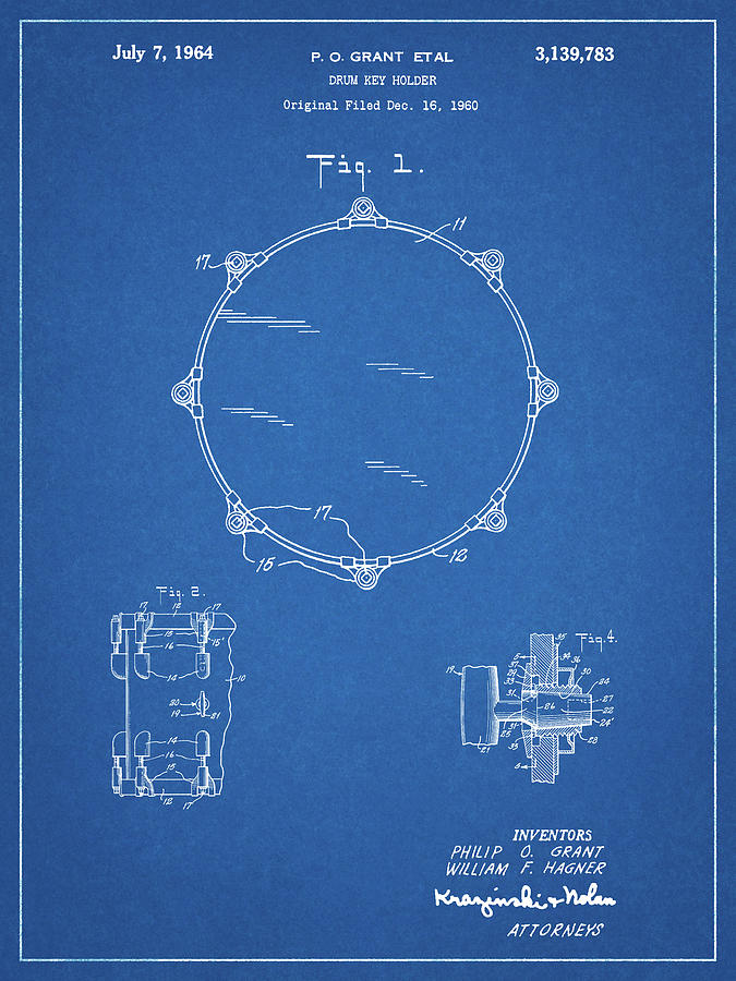 Percussion Digital Art - Pp105-blueprint Drum Key Holder Patent Poster by Cole Borders