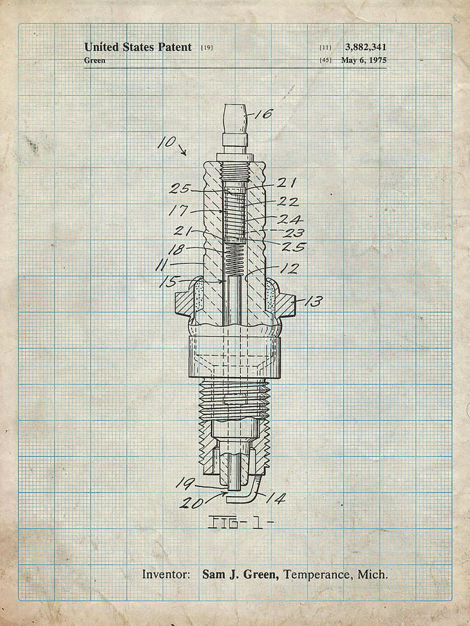 Spark Plug Digital Art - Pp1051-antique Grid Parchment Spark Plug Patent Poster by Cole Borders