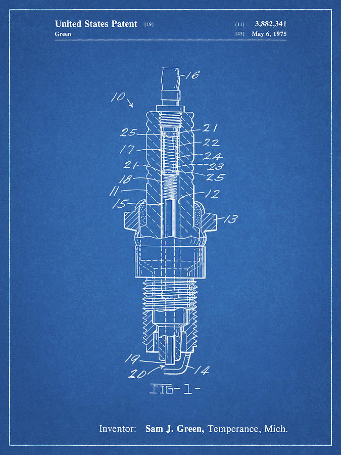 Spark Plug Digital Art - Pp1051-blueprint Spark Plug Patent Poster by Cole Borders