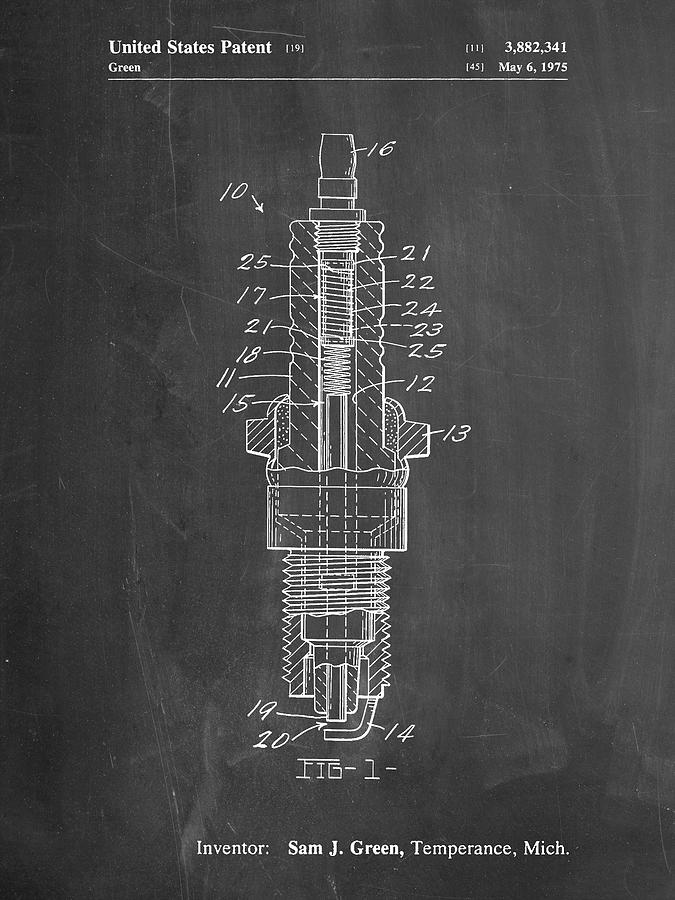 Spark Plug Digital Art - Pp1051-chalkboard Spark Plug Patent Poster by Cole Borders