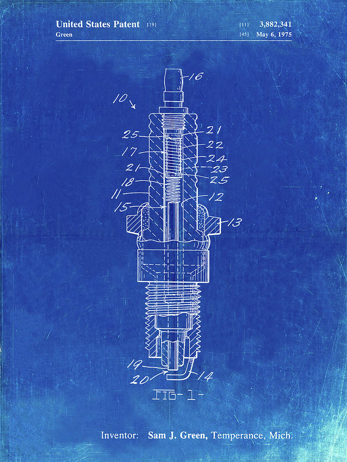 Spark Plug Digital Art - Pp1051-faded Blueprint Spark Plug Patent Poster by Cole Borders