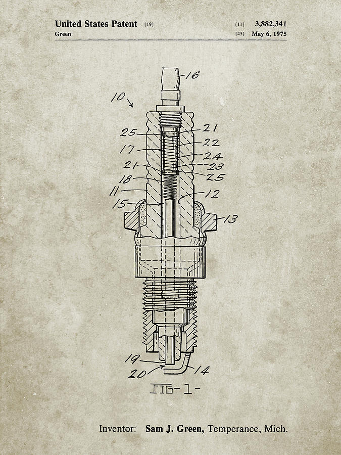 Spark Plug Digital Art - Pp1051-sandstone Spark Plug Patent Poster by Cole Borders