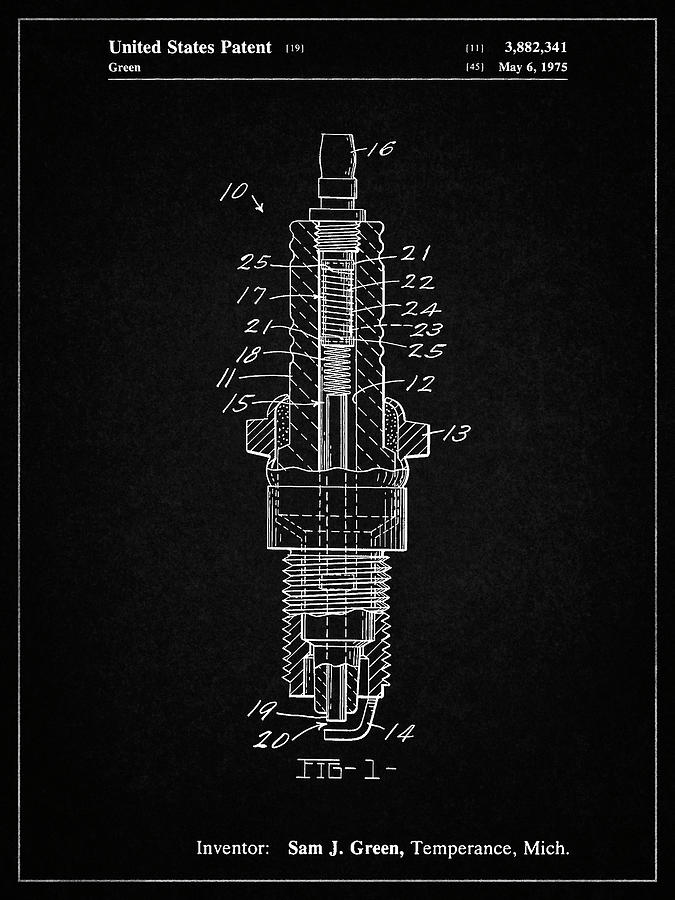 Spark Plug Digital Art - Pp1051-vintage Black Spark Plug Patent Poster by Cole Borders